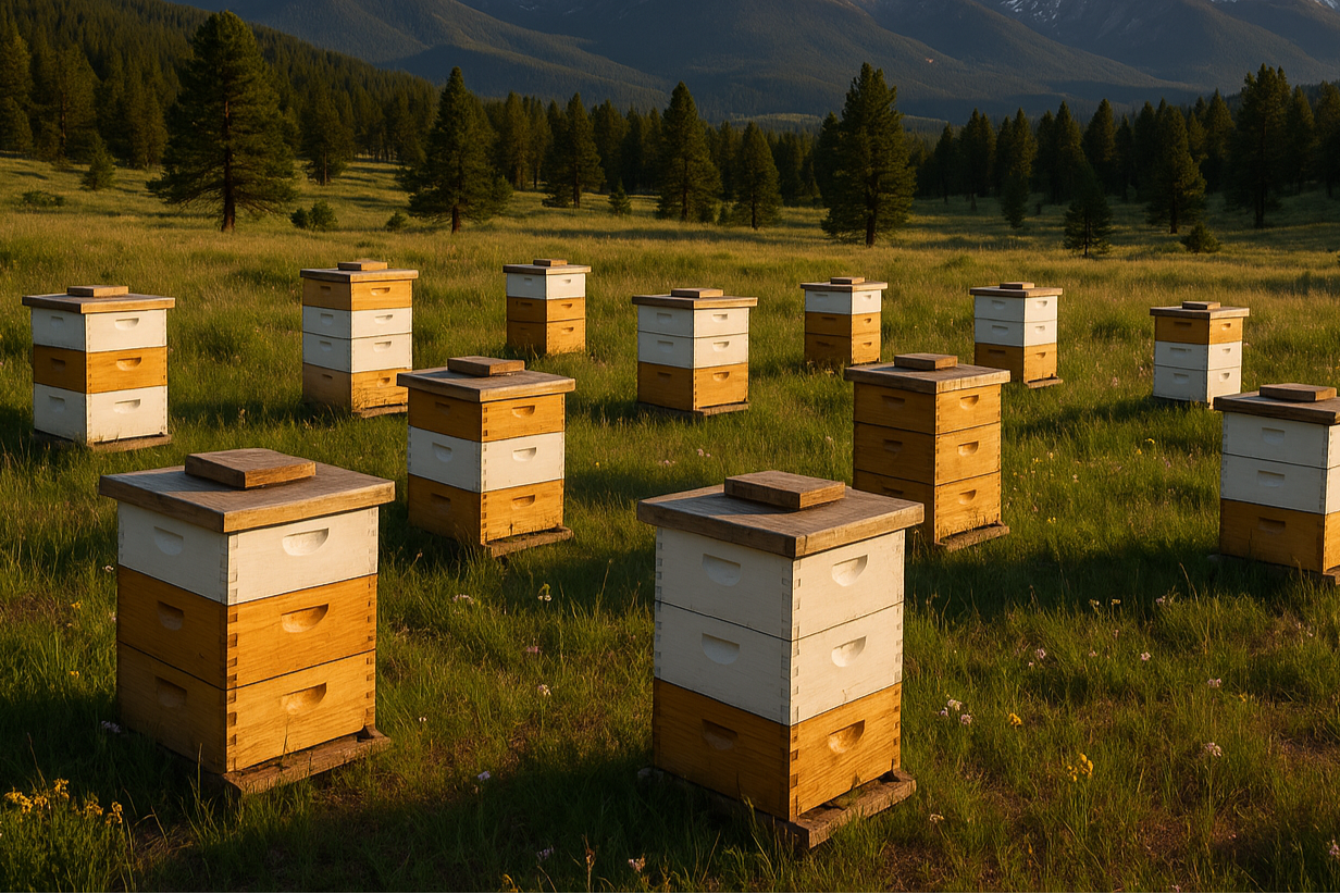 real picture of 15 bee hives in the front range mountains